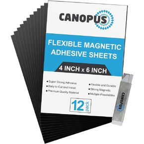 CANOPUS Magnetic Sheets with Adhesive Backing, Very Strong, Flexible, Rectangular 4"x6", Pack of 12 Sheets, Suitable for Craft and DIY Projects at Home, School or Office