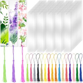 100 PCS Acrylic Blanks Bookmarks with 100 Pcs Colorful Bookmark Tassels, Clear Bookmarks Bulk for DIY Craft Projects and Gift Tags, 5 x 1inch in Kuwait