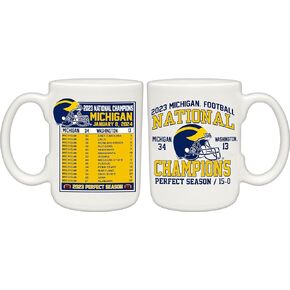 كوب Michigan Wolverines 2023 NCAA National Championship Collector سعة 15 أونصة مع جدول الموسم المثالي وشعار البطولة الرسمي