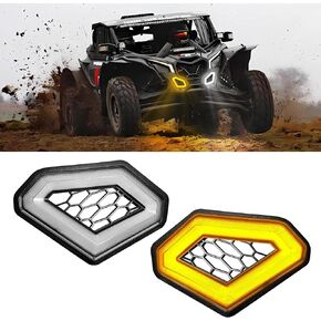 X3 LED Front Accent Lights, Auxiliary Signature Lights with Yellow Turn Signals, White Daytime Running Lamp, Grill Lamps for Can Am Maverick X3 MAX Turbo R RR 2017-2023 Accessories