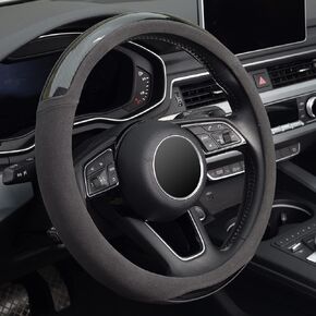 KAFEEK Car Steering Wheel Cover Men,Universal 15 inch, Microfiber Leather Carbon Fiber Black Steering Wheel Accessories, Anti-Slip, Odorless, Breathable, Black