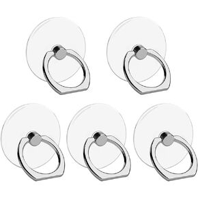 Cell Phone Ring Holder Stand 5 Pack, Transparent Phone Ring Holder Finger Kickstand 360° Degree Rotation Clear Phone Ring Grip Compatible iPhone Cellphone Phone Case (Round)