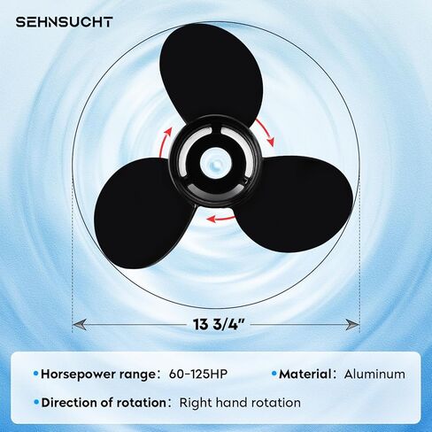 Aluminum Boat Outboard Propeller Compatible with Mercury Marine Motors 60 75 90 100 115 125HP, 13 3/4" Diameter x 15 Pitch, 15T Boat Outboard Propeller Replace for 48-77342A45, 3 Blades，RH in Saudi Arabia