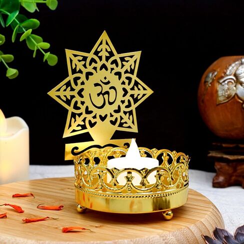 معدن OM Diwali Shadow Diyas - حامل شموع ضوء الشاي Deya عيد ميلاد الزفاف هدية الترحيب بالمنزل الهندي لمورتي بوجا البند المنزل مكتب معبد ماندير بوجا ديكور المذبح in Saudi Arabia