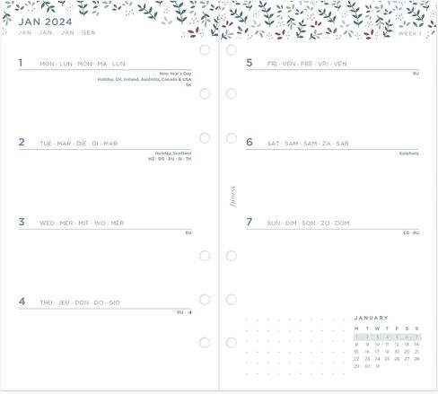 Filofax Calendar Diary Refill, Personal/Compact Size, Week-to-View, Garden Minimal Diary Pack, Multilingual: Five Languages, 2024 (C68492-24) in Saudi Arabia
