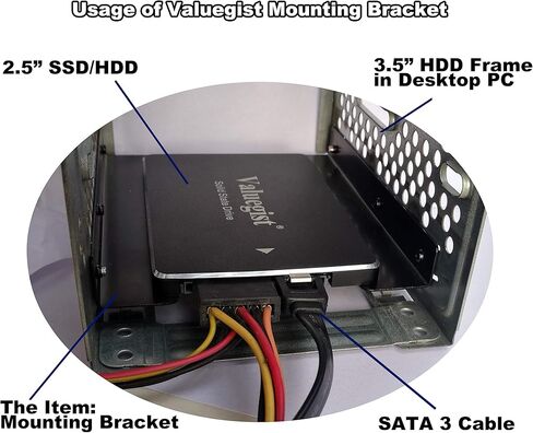 طقم تركيب SSD/HDD داخلي مقاس 2.5 بوصة إلى 3.5 بوصة، محول حامل معدني مع كابل SATA 3.0 (6 عبوات) in Kuwait