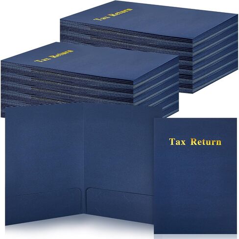 40 Pcs Blue Tax Return Folders 12 x 9 Inches 2 Pocket Folders Bulk Gold Foil Stamped Heavyweight Folder, Holds 8 x 11 Inches Letter Size Paper in Saudi Arabia