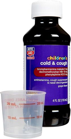 Rite Aid Children's Cold & Cough Syrup, Red Grape Flavor - 4 fl oz | Cold & Cough Medicine for Kids Ages 6 & Up | Alcohol-Free Formula | Childrens Cold Medicine | Cold and Cough Medicine for Kids in Kuwait