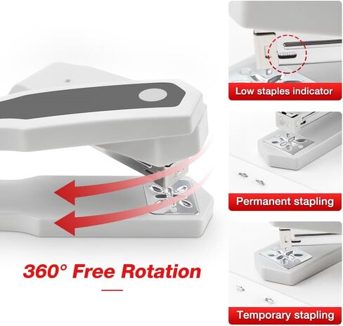 Swing-Arm Swivel Stapler,360 Degree Desktop Office Stapler,Rotation Stapler,Suitable for Binding Books or documents, Can Hold 90 Staples,Gray in Saudi Arabia