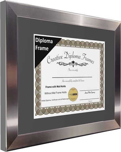 Creative Picture Frames 11" x 14" Stainless Steel Finish Diploma Frame with Black Mat to Hold 8.5 by 11-inch Graduation Documents w/Stand and Wall Hanger in Saudi Arabia