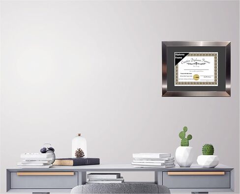 Creative Picture Frames 11" x 14" Stainless Steel Finish Diploma Frame with Black Mat to Hold 8.5 by 11-inch Graduation Documents w/Stand and Wall Hanger in Saudi Arabia