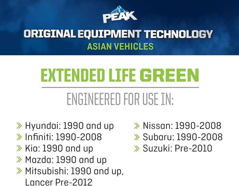 PEAK OET ممتد الحياة باللون الأخضر 50/50 مضاد التجمد/المبرد المخفف مسبقًا للمركبات الآسيوية، 1 جالون. in Kuwait