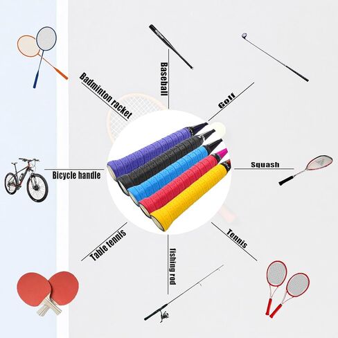 مضرب قبضة الشريط مضرب التنس شريط قبضة مكافحة زلة التنس Overgrip 6 قطعة الاسكواش مضرب كرة الريشة المضادة للانزلاق والعرق ماصة قبضة US115 in Kuwait