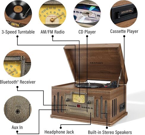 Crosley CR704D-PA Musician 3-Speed Turntable with Radio, Cd/Cassette Player, Aux-in and Bluetooth, Paprika in Saudi Arabia