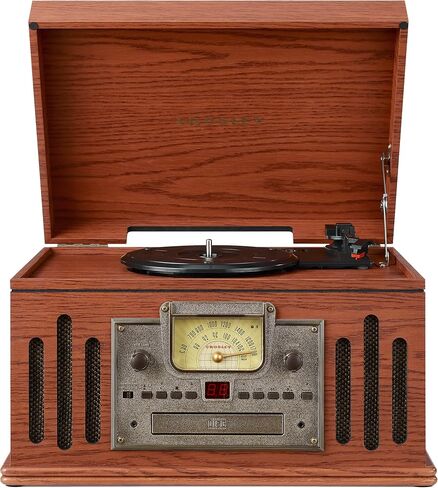 Crosley CR704B-WA Musician 8-in-1 Record Player, Walnut | 3-Speed Turntable, Bluetooth In, Built-in Full-Range Stereo Speakers, AM/FM Radio, CD Player in Kuwait