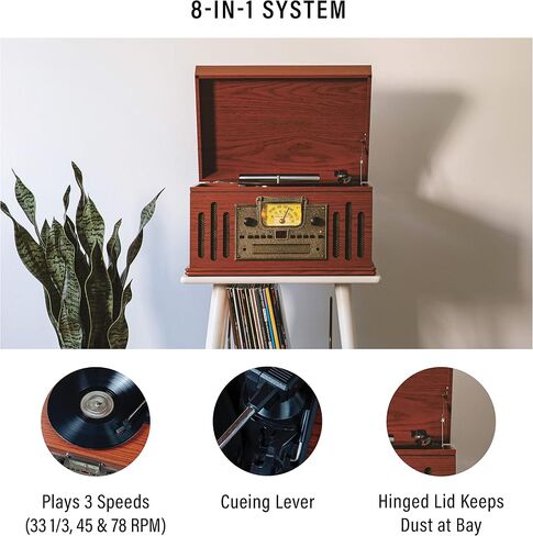 Crosley CR704B-WA Musician 8-in-1 Record Player, Walnut | 3-Speed Turntable, Bluetooth In, Built-in Full-Range Stereo Speakers, AM/FM Radio, CD Player in Kuwait