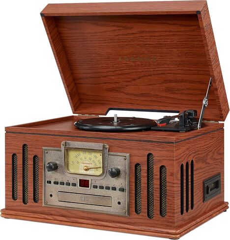 Crosley CR704B-WA Musician 8-in-1 Record Player, Walnut | 3-Speed Turntable, Bluetooth In, Built-in Full-Range Stereo Speakers, AM/FM Radio, CD Player in Kuwait