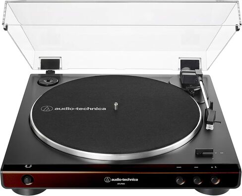 Audio-Technica at-LP60X-BW Fully Automatic Belt-Drive Stereo Turntable, Brown/Black, Hi-Fidelity, Plays 33 -1/3 and 45 RPM Vinyl Records, Dust Cover, Anti-Resonance, Die-Cast (Renewed) in Kuwait