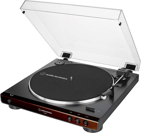 Audio-Technica at-LP60X-BW Fully Automatic Belt-Drive Stereo Turntable, Brown/Black, Hi-Fidelity, Plays 33 -1/3 and 45 RPM Vinyl Records, Dust Cover, Anti-Resonance, Die-Cast (Renewed) in Kuwait