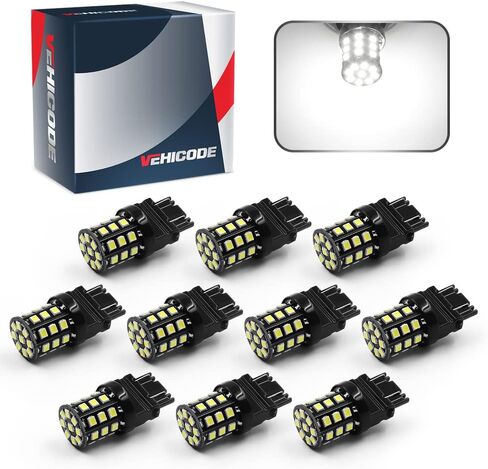 VEHICODE 3157 LED لمبة بيضاء 3047 3057 3156 3156K 3157A 3457 3457A 4057 4157 عكس الذيل الفرامل بدوره إشارة الضوء 4114 4114K النهار تشغيل DRL مصباح المناظر الطبيعية السوبر مشرق (10 حزمة) in Kuwait