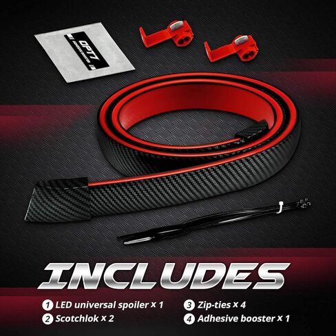 طقم شفة سبويلر خلفي LED عالمي من OPT7 (3.9 قدم) لصندوق السيارة، والإكسسوارات الخارجية، وضوء الفرامل، أسود داكن، سبويلر صندوق السيارة، مناسب عالمي للسقف والجناح وسهولة التركيب in Kuwait