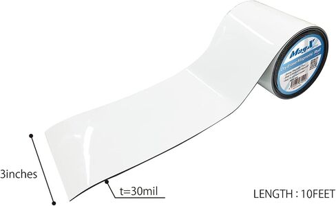 MagX Dry Erase Magnetic Strips, 3 Inch x 10 Feet, Glossy White, Dry Erase Labels, Write On and Wipe Off, Dry Erase Magnetic Tape Roll, Magnetic Whiteboard Strips (MVAD-3010) in Kuwait