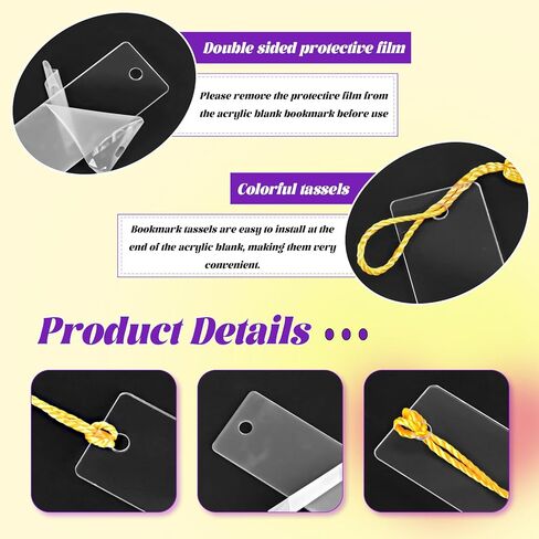 100 PCS Acrylic Blanks Bookmarks with 100 Pcs Colorful Bookmark Tassels, Clear Bookmarks Bulk for DIY Craft Projects and Gift Tags, 5 x 1inch in Kuwait