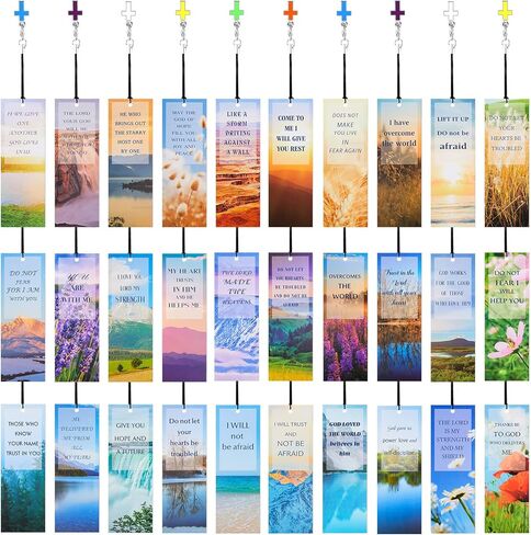 Epakh 30 Pieces Bookmarks Christian with Cross Pendants Bible Verse Scripture Religious Book Mark with Inspirational Quotes Christmas Church Gifts Sunday School Supplies for Teens Adult(Fresh Pattern) in Kuwait