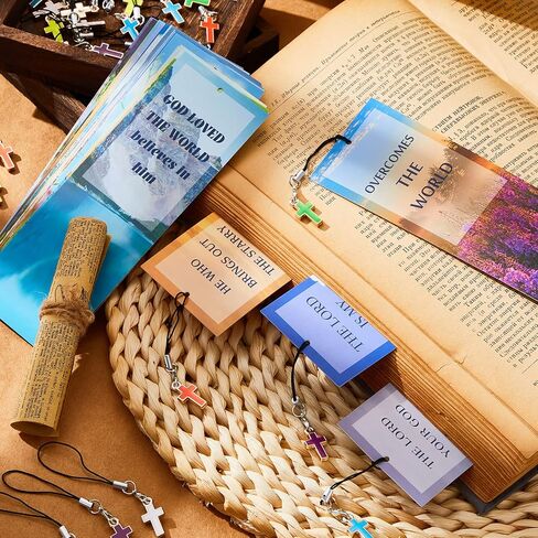 Epakh 30 Pieces Bookmarks Christian with Cross Pendants Bible Verse Scripture Religious Book Mark with Inspirational Quotes Christmas Church Gifts Sunday School Supplies for Teens Adult(Fresh Pattern) in Kuwait