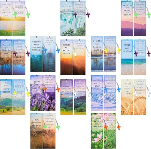Epakh 30 Pieces Bookmarks Christian with Cross Pendants Bible Verse Scripture Religious Book Mark with Inspirational Quotes Christmas Church Gifts Sunday School Supplies for Teens Adult(Fresh Pattern) in Kuwait