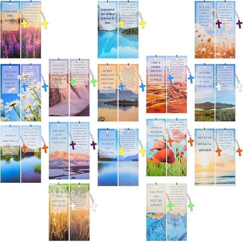 Epakh 30 Pieces Bookmarks Christian with Cross Pendants Bible Verse Scripture Religious Book Mark with Inspirational Quotes Christmas Church Gifts Sunday School Supplies for Teens Adult(Fresh Pattern) in Kuwait