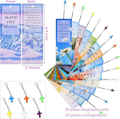 Epakh 30 Pieces Bookmarks Christian with Cross Pendants Bible Verse Scripture Religious Book Mark with Inspirational Quotes Christmas Church Gifts Sunday School Supplies for Teens Adult(Fresh Pattern) in Kuwait