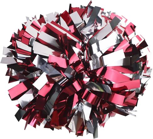 2 Pack 6 Inches Metallic Cheerleader Pom Poms with Baton Handle, Cheerleading Poms Cheer Pom Pom, Cheering Pom Poms for Team Spirit Sports Dance Party Cheering Kids Adults(Maroon and Silver) in Saudi Arabia