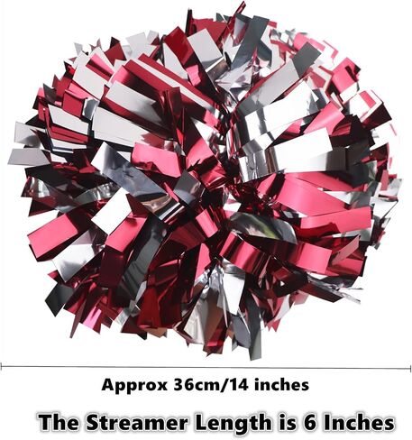 2 Pack 6 Inches Metallic Cheerleader Pom Poms with Baton Handle, Cheerleading Poms Cheer Pom Pom, Cheering Pom Poms for Team Spirit Sports Dance Party Cheering Kids Adults(Maroon and Silver) in Saudi Arabia