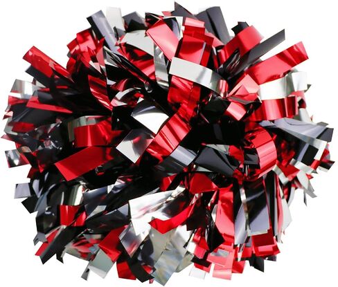 2 Pack 6 Inches Metallic Cheerleader Pom Poms with Baton Handle, Cheerleading Poms Cheer Pom Pom, Cheering Pom Poms for Team Spirit Sports Dance Party Cheering Kids Adults(Maroon and Silver) in Saudi Arabia