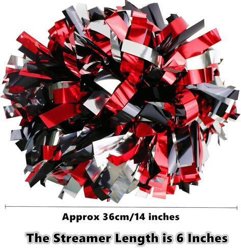 2 Pack 6 Inches Metallic Cheerleader Pom Poms with Baton Handle, Cheerleading Poms Cheer Pom Pom, Cheering Pom Poms for Team Spirit Sports Dance Party Cheering Kids Adults(Maroon and Silver) in Saudi Arabia