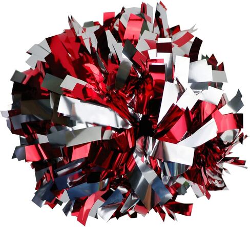 2 Pack 6 Inches Metallic Cheerleader Pom Poms with Baton Handle, Cheerleading Poms Cheer Pom Pom, Cheering Pom Poms for Team Spirit Sports Dance Party Cheering Kids Adults(Maroon and Silver) in Saudi Arabia