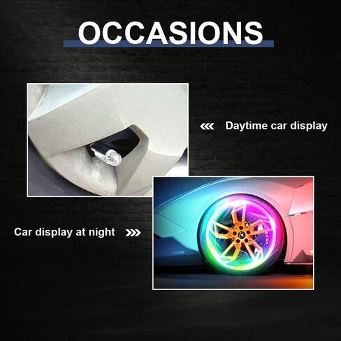 مصابيح LED للعجلات وامضة ملونة - مجموعة إضاءة بغطاء صمام عجلة فلاش LED للسيارة والدراجة والدراجات النارية والدراجات الثلاثية وإطارات عربة الجولف، تنشيط الحركة (4 قطع) in Kuwait