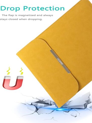 حافظة كمبيوتر محمول مقاس 14 بوصة مع حقيبة ملحقات متوافقة مع ماك بوك برو 14 2022 2021 M1 Pro/Max A2442، ماك بوك إير 13 بوصة 2010-2017، أصفر in Kuwait