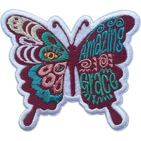 Amazing Grace Patch, 3 Inches Sew On Iron On Patches Embroidery Patches for Clothes Backpacks Hat Jeans Bag, Inspirational Embroidered Patches, DIY Butterfly Jesus Patch, Gifts for Christians
