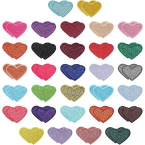 62Pcs Colorful Heart Iron On Patches Clothing Embroidered Mini Heart Sew on Patches Clothing Embroidered Heart Patches Appliques for Clothes Hats Jeans Backpacks Shoes DIY Repair Decoration