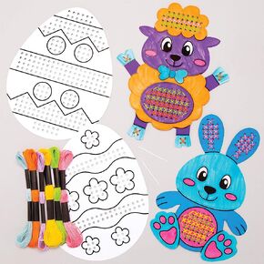 Baker Ross AT505 Easter Color In Cross Stitch Kits - Pack من 5 ، مجموعات التطريز للمبتدئين ، مشروع الفنون والحرف المثالية للأطفال