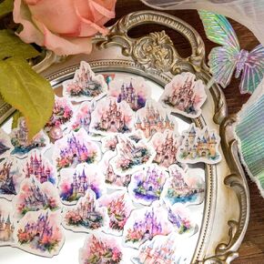 ملصقات القلعة ، Obujopal 46pcs ملصقات صغيرة للأطفال Scrapbooking Journaling Planners زجاجة ماء محمول مغلف مظروف الهاتف DIY Art Crafts Decoration