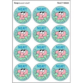 Neat!/Soap Scent Retro Scratch 'n Sniff Stinky Stickers by TREND; 24 Seals/Pack - Authentic 1980s Designs!