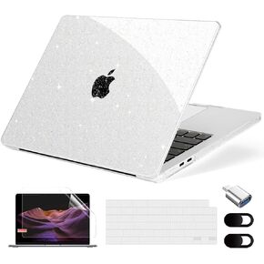 Compatible with MacBook Air 13.6 inch Case, M4 A3240/M3 A3113/M2 A2681 (Released 2025 to 2022), Hard Shell, Keyboard Cover, Screen Protector, Webcam Cover & Type-C Adapter, Sparkly Pink