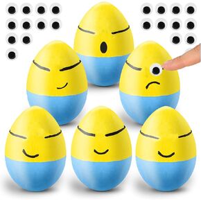 xutengy 12Pcs Easter Crafts DIY Paintable Eggs with Doodle Kit, White Eggs Dye Kit for Easter Basket Stuffers Decorations Gift (Yellow)