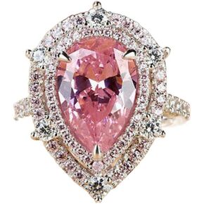 925 Sterling Silver Shiny Pink Drill drop shape Cubic Zirconia Rings Diamond Rings for Women Jewelry Findings Earring Backs Findings