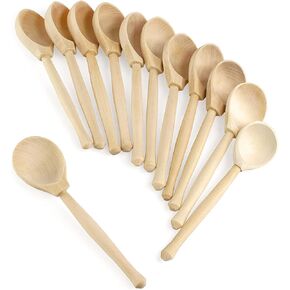 Ulanik Unfinished Wooden Spoons Toddler Montessori Toys for 3 Year Old + Kids Fine Motor Toys for Scooping & DIY Painting Pyrography Decoupage Crafts — 12 pcs