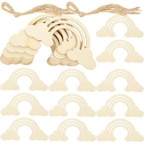 Sewroro 20Pcs Rainbow Wooden Cutouts, Rainbow Shaped Blank Wood Slices Unpainted Rainbow Slices Unfinished Wood Cutouts for DIY Crafts