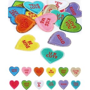 10 PCS Colorful Hearts Chenille Iron on Patches, Conversation Heart Patterns Embroidered Patches for Hats, Jeans, Clothes, Bags, DIY Craft (Style 2)